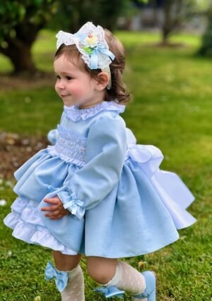 Handmade Velvet Baby Blue girl's Dress - Image 3